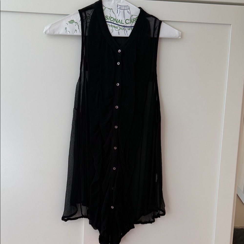 Free People Black Textured Sheer Sleeveless Top
